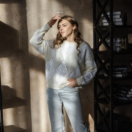 Описание вязания #Джемпер_ромбы_Кучинелли