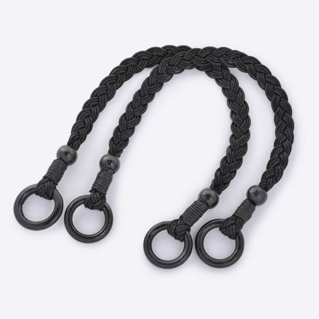 Ручки для сумки шнур вощеный/дерево 48 см 2 шт (TBY.27371, Черный)