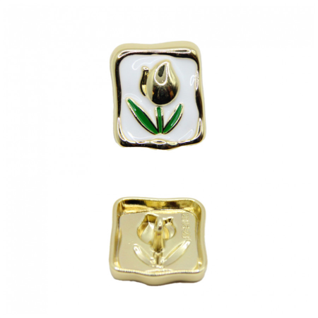 Пуговица CHANEL SS металл на ножке Эмаль Тюльпан 23 мм (Золото белый)