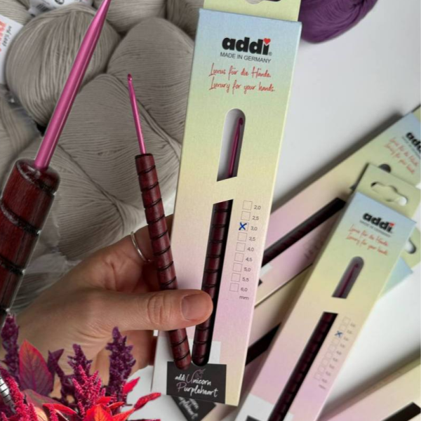 Крючок для вязания с ручкой из амаранта Addi Unicorn Purpleheart, 597-2