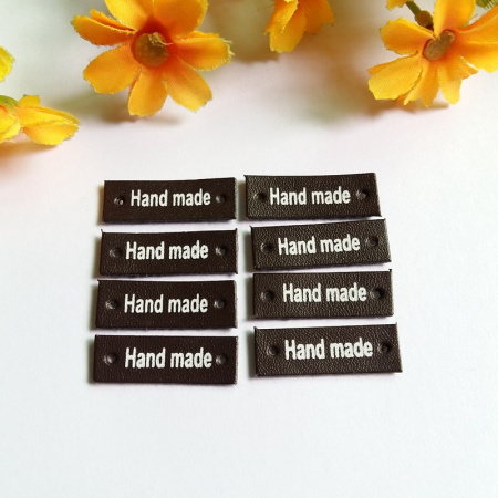 Бирка Hand Made пришивная (30x10 мм, Кожа, Черный, Прямоугольник)