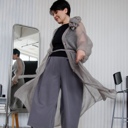 Описание вязания #Халат_с_перламутровыми_пуговицами