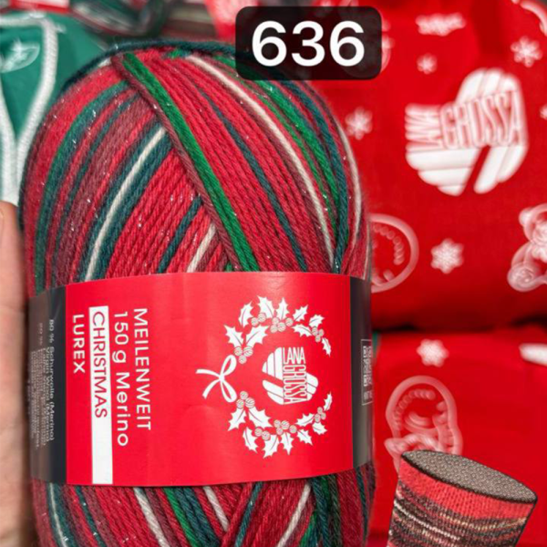 Пряжа Lana Grossa  Meilenweit 6-PLY 150 Merino Lurex Christmas