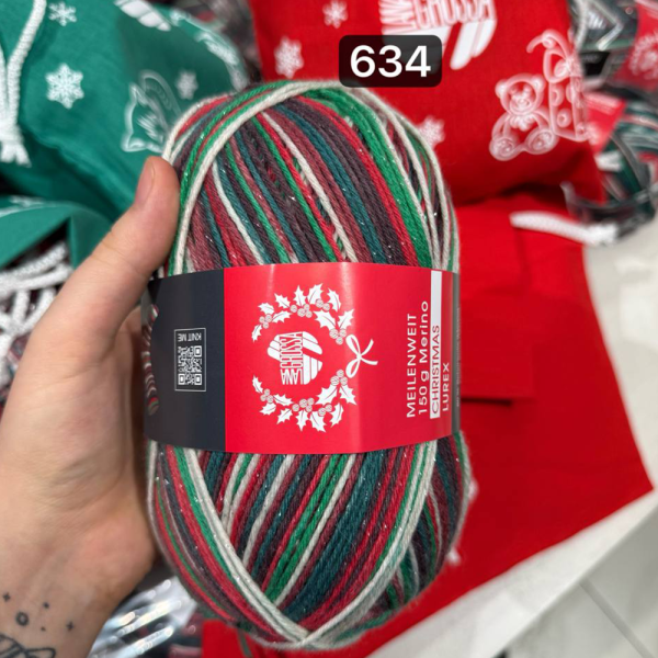 Пряжа Lana Grossa  Meilenweit 6-PLY 150 Merino Lurex Christmas