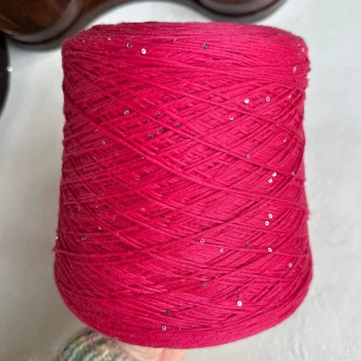 Бобина Kachinelli Merino (85% меринос, 4% хлопок, 11% пайетки), 310 м. (1183, Маджента роуз)