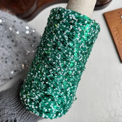 Бобина пайетки, Lustrosa Italy (50% хлопок, 50% пайетки) 200 м. (4810, Зеленое яблоко, Микропайетки)