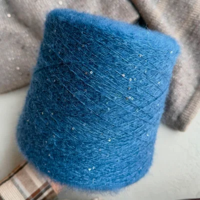 Бобина Silkid Sequins by WoolDom  (65% кидмохер, 25% шелк mulberry, 10% пайетки), 700 м. (14791, Круизный синий)