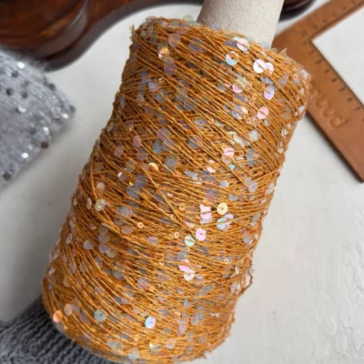 Бобина пайетки, Lustrosa Italy (50% хлопок, 50% пайетки) 200 м. (3551, Куркума, Пайетки Микс)