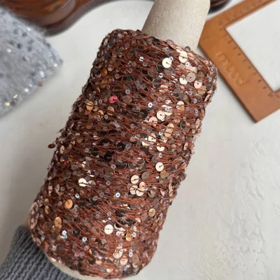 Бобина пайетки, Lustrosa Italy (50% хлопок, 50% пайетки) 200 м. (5136, Корица, Золотые пайетки)