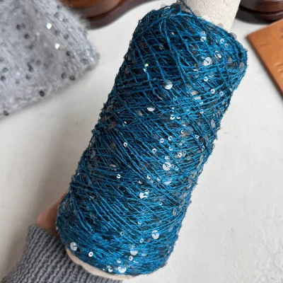 Бобина пайетки, Lustrosa Italy (50% хлопок, 50% пайетки) 200 м. (3537, Морской, Пайетки Микс)