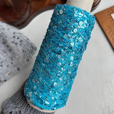 Бобина пайетки, Lustrosa Italy (50% хлопок, 50% пайетки) 200 м. (58774, Бирюза, Пайетки Микс)