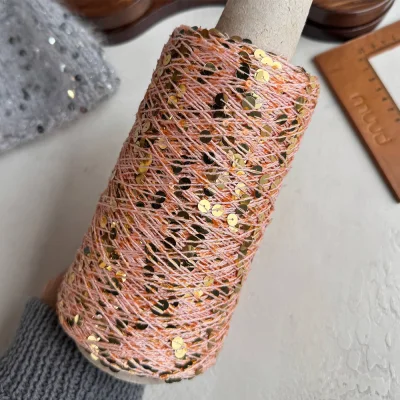 Бобина пайетки, Lustrosa Italy (50% хлопок, 50% пайетки) 200 м. (58778, Персик в золоте, Пайетки Микс)