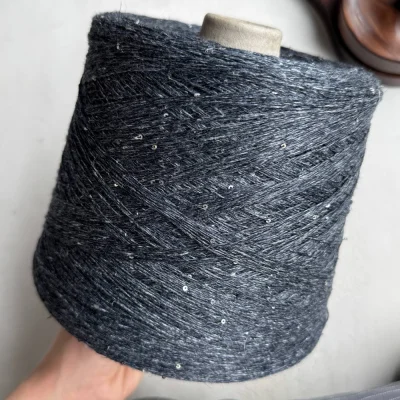 Бобина LINOSisik СИСИК  (72% лен, 20% шелк, 8% пайетки), 450 м. (21329 2395 21453 7779 21324, Потертый деним)