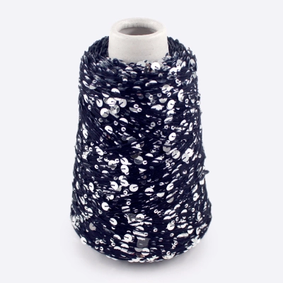 Бобина Пайетки, CARILLON 2000 (50% хлопок, 50% пайетки) 200 м. (4159, Чернильный на серебре)