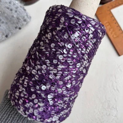 Бобина пайетки, Lustrosa Italy (50% хлопок, 50% пайетки) 200 м. (3588, Слива, Пайетки Микс)