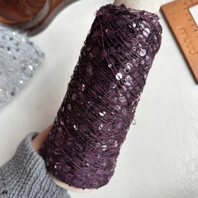 Бобина пайетки, Lustrosa Italy (50% хлопок, 50% пайетки) 200 м. (0103, Инжир)