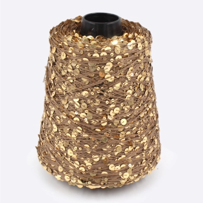 Бобина Пайетки, CARILLON 2000 (50% хлопок, 50% пайетки) 200 м. (67347, Золотой песок)