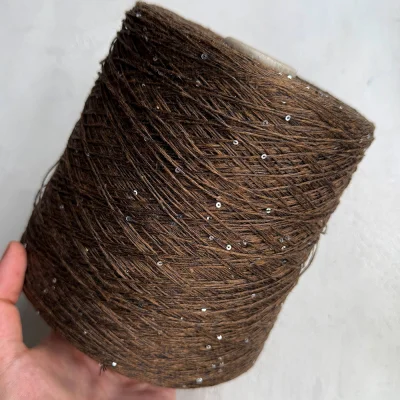 Бобина LINOSisik Сисик Суперстар (72% лен, 20% шелк, 8% пайетки), 450 м. (8754 5442 1236, Ночной гепард)