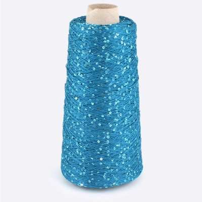 Бобина пайетки, Lustrosa Italy (50% хлопок, 50% пайетки) 200 м. (4832, Бирюза, Микропайетки)