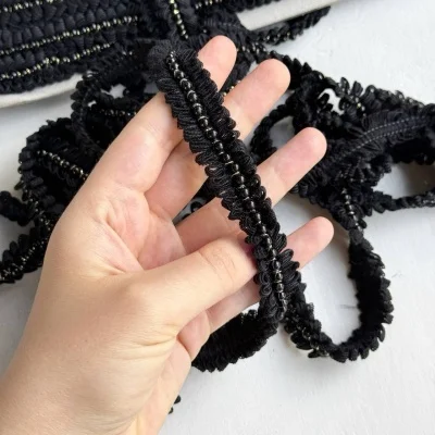Украшение Chanel НА МЕТРАЖ (Черное, с бусинами, 2 см)