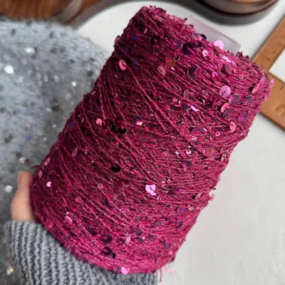 Бобина пайетки, Lustrosa Italy (50% хлопок, 50% пайетки) 200 м. (4844, Фуксия, Микропайетки)